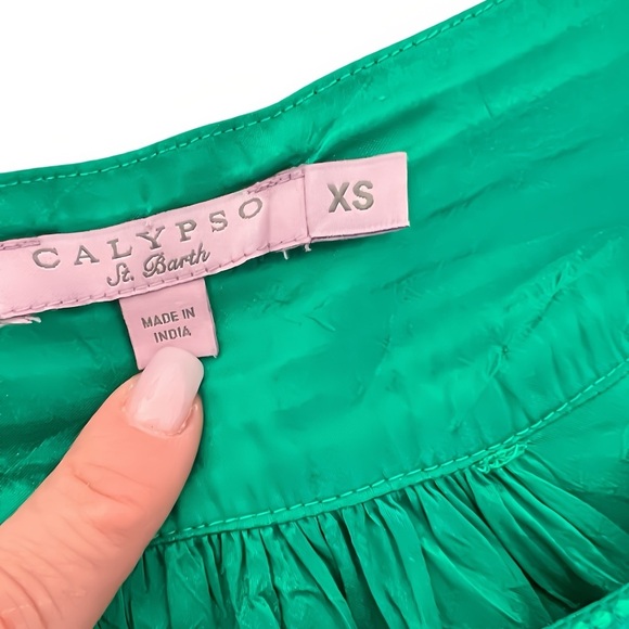 Calypso St. Barth XS Green 100% Silk Sleeveless Mini Dress Boho A-Line Chic - Picture 5 of 11